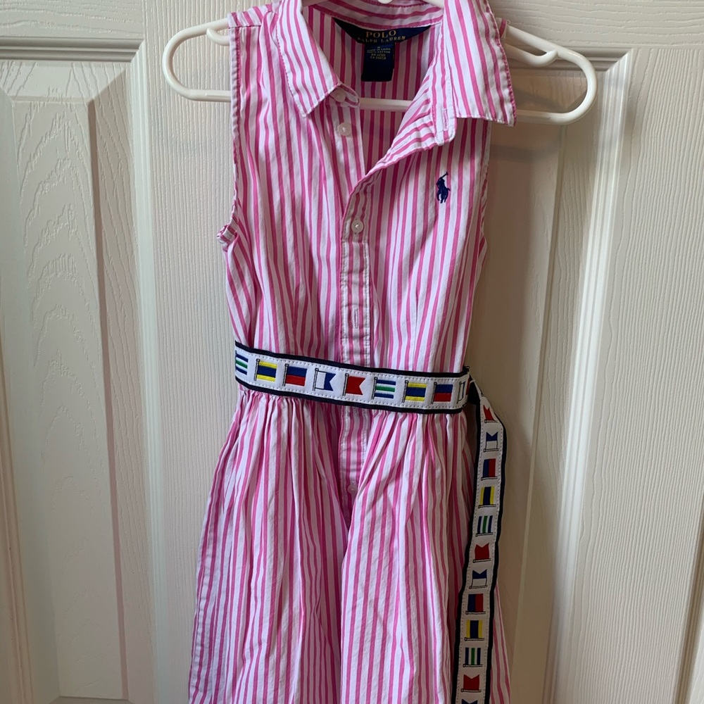 Girls Pink Polo belted dress